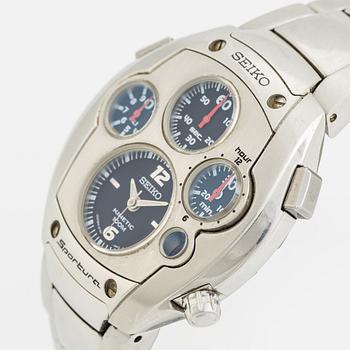 Seiko, Sportura, Kinetic, chronograph, wristwatch, 41 mm.