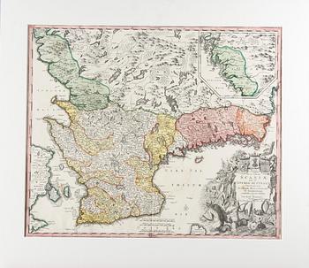 KARTA, Handkolorerad, 1700-tal.