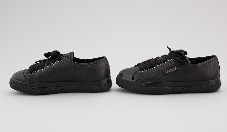 PRADA, two pairs of leather sneakers, size 35,5.