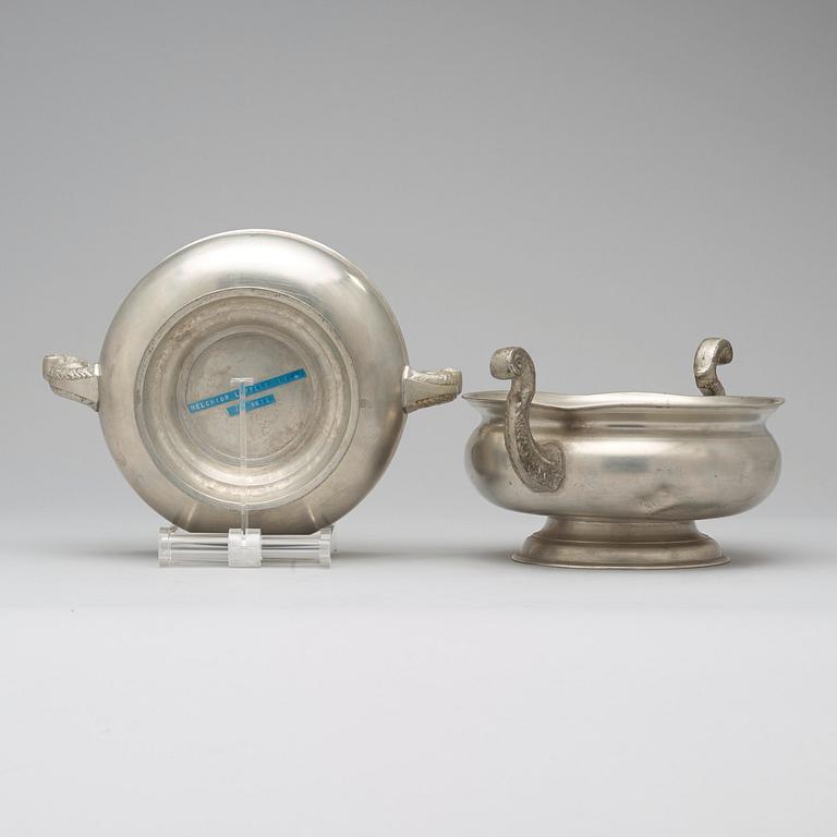 Two Swedish pewter bowls by M Leffler 1819/25.
