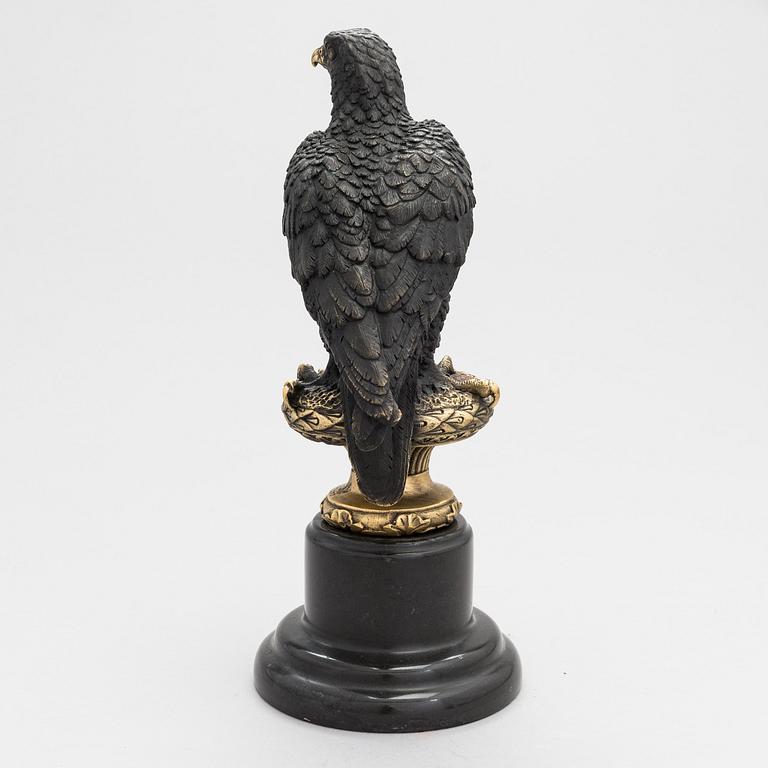 Sculpture, patinated bronze, on marble stand, second half of the 20th Century.