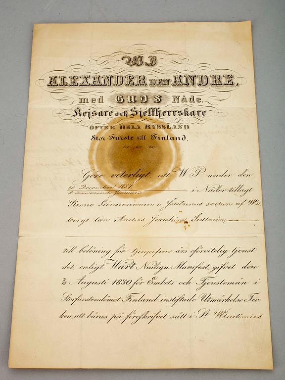 ÄMBETSMANNAVÄRJA SAMT KEJSERLIGT ÖPPET BREV, Ryssland resp. Storfurstendömet Finland, 1800-talets andra hälft.