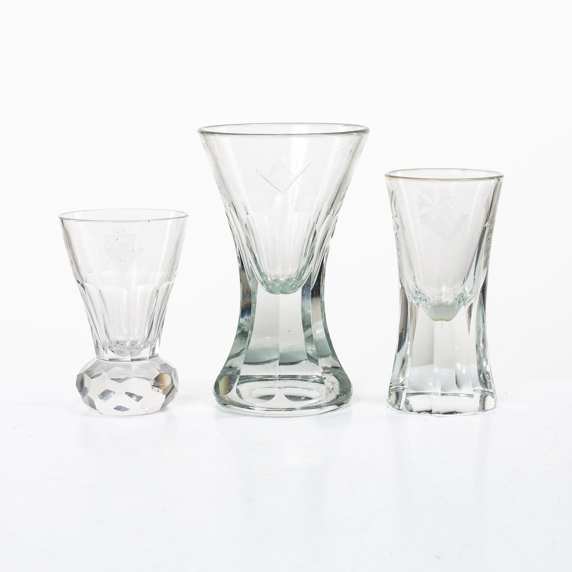 Masonic glasses, 8 pcs (6+1+1), 20th century.