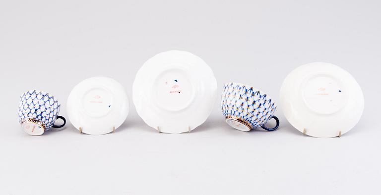 A 34-piece 'Cobalt Net' porcelain set for coffee and tea, Lomonosov, Soviet Union.