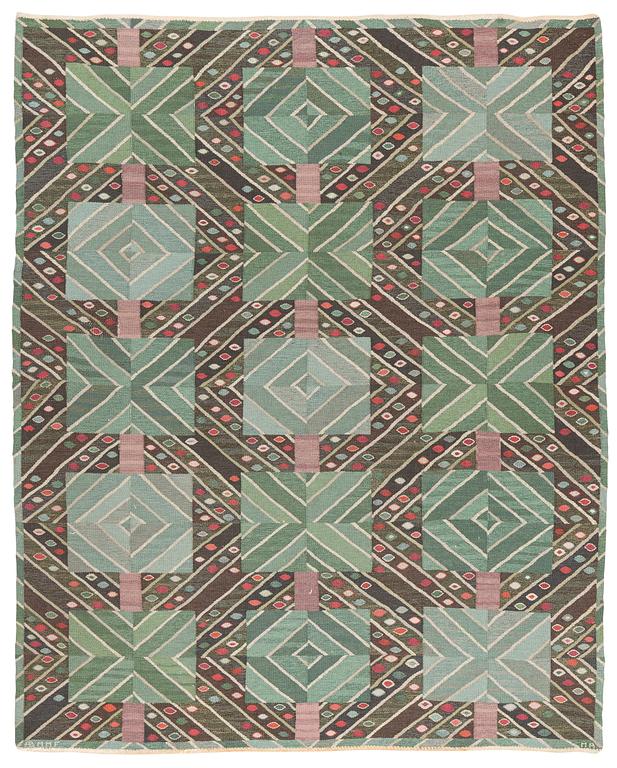 Marianne Richter, matta "Strålar, grön", gobelängteknik, 332 x 269 cm, signerad AB MMF MR.