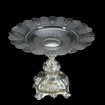 UPPSATSSKÅL, nysilver och glas, omkring 1900.