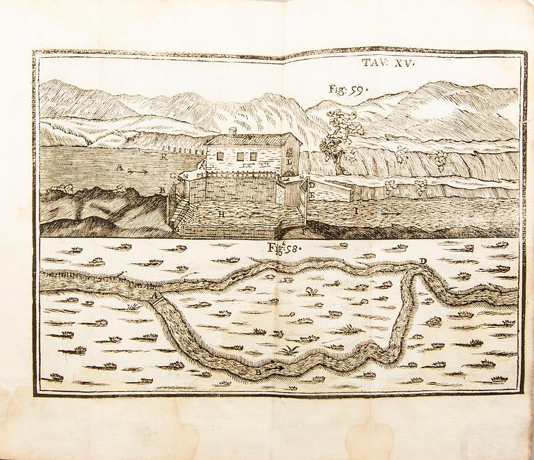 Domenico Guglielmini, book, hydrologiy, Bologna 1697, 15 engravings.
