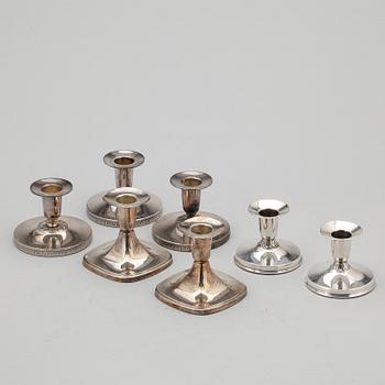 LJUSSTAKAR, 7 st, silver, bl.a. Tore Eldh, 1900-talets andra hälft.