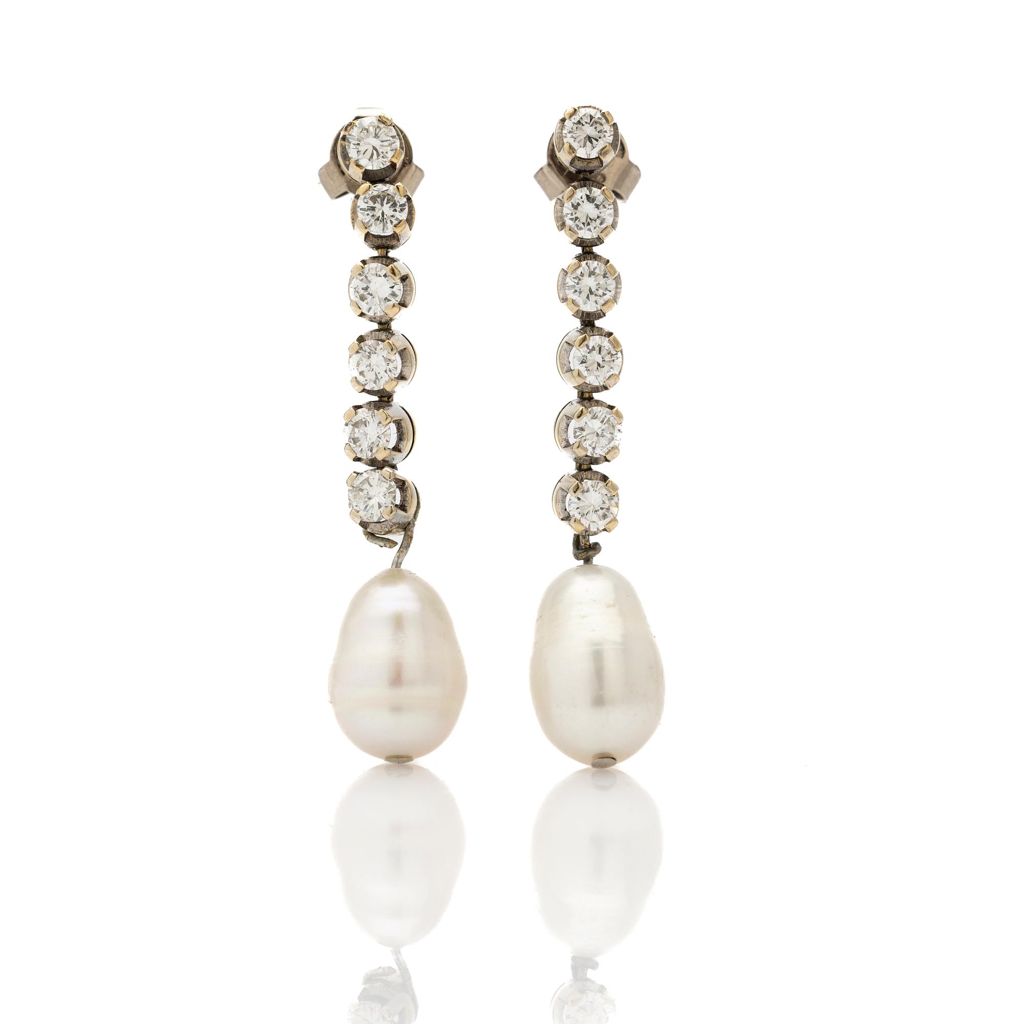 Earrings, a pair, 18K white gold with pearls and diamonds.