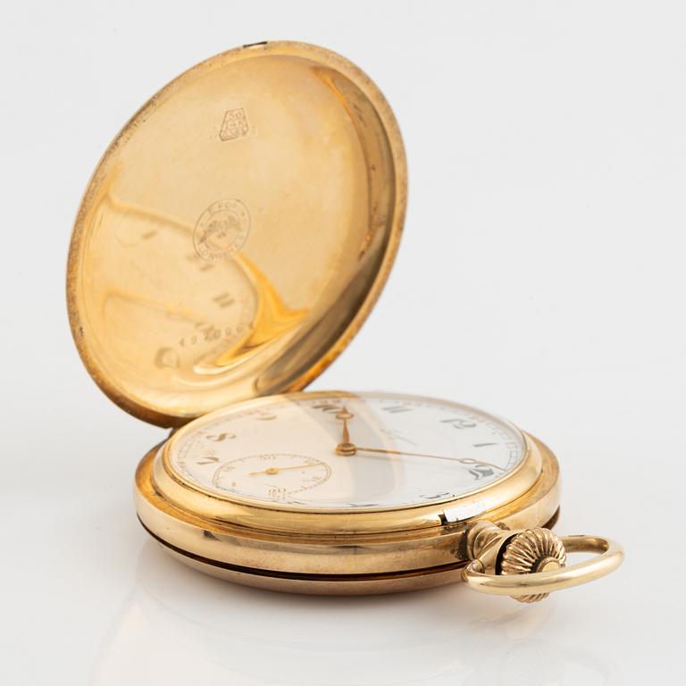 Longines, pocket watch, 14K gold, hunter, 51 mm.