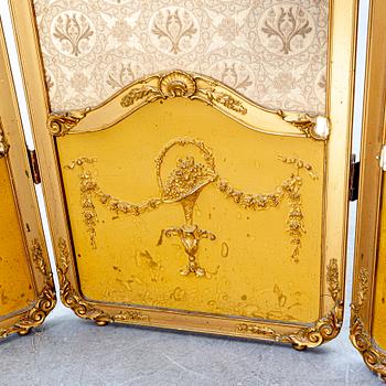 A Louis XV style folding screen around 1900.