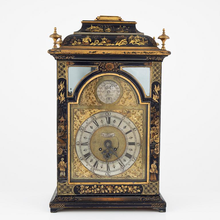 A Swedish late Baroque japanned bracket clock, first part of the 19th century.