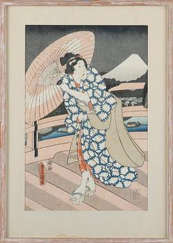 HIROSHIGE, efter, 3 st, träsnitt, Japan, 1800-tal.