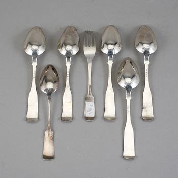 BESTICK, 5+1+1 st, silver. Snäckmodell, Finland, 1800-tal. Total vikt 382 g.
