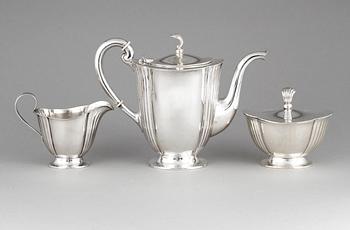 KAFFESERVIS, 3 delar, silver,  Maja Lisa Ohlsson, GAB, Stockholm, 1929. Vikt 1089 g.