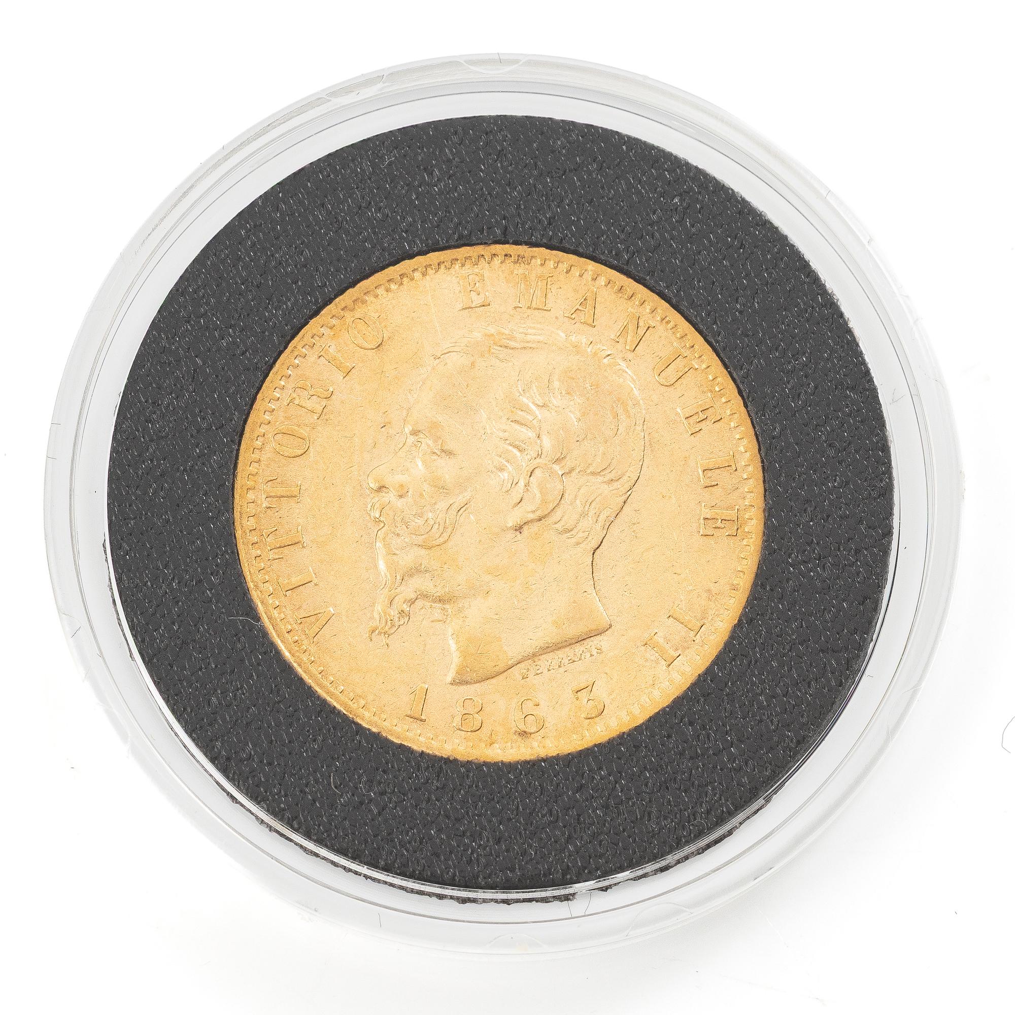 Guldmynt, Italien, Vittorio Emanuele II, 20 Lire, 1863.