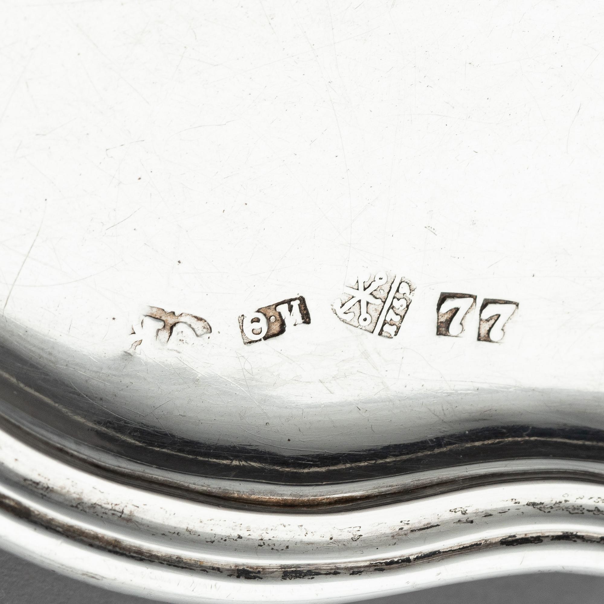 A Russian silver salver/dish, unclear maker's mark, assay master Ivan Frolov, St. Petersburg, 1759.
