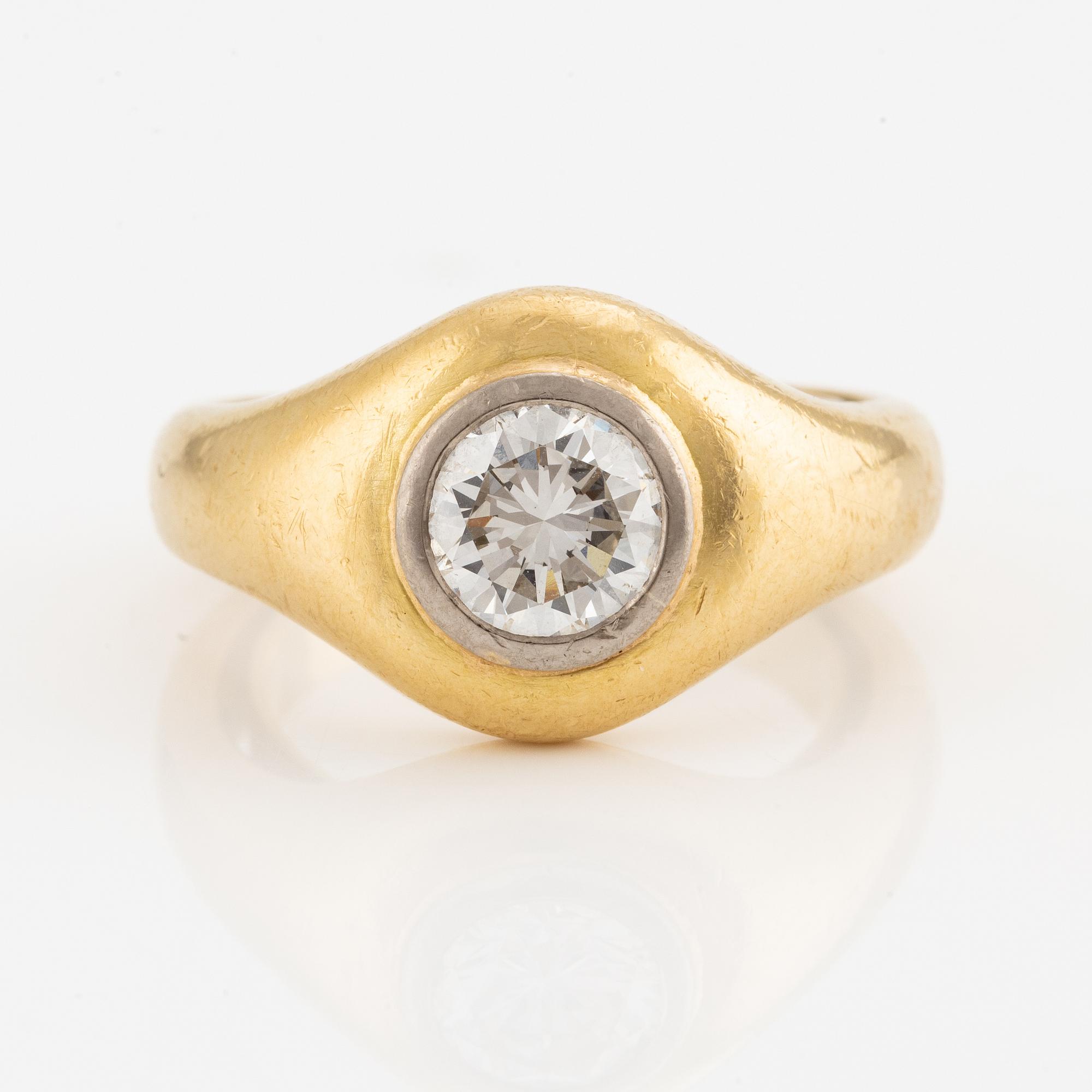 Ring, 18K gold with a brilliant-cut diamond approximately 1.20 ct.