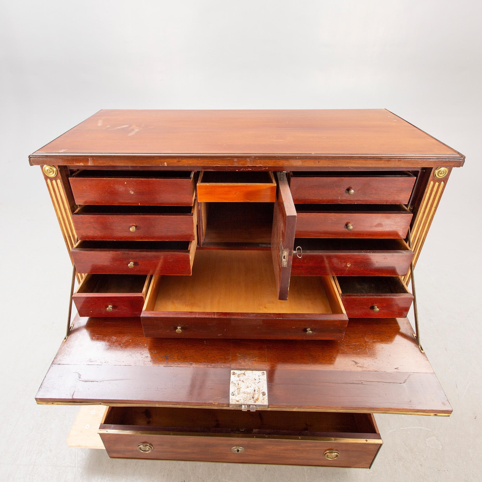 A late Gustavian mahogany escritoire around 1800.