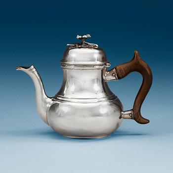 A Swedish 18th century parcel-gilt tea pot, makers mark of Jonas Thomasson Ronander, Stockholm 1769.