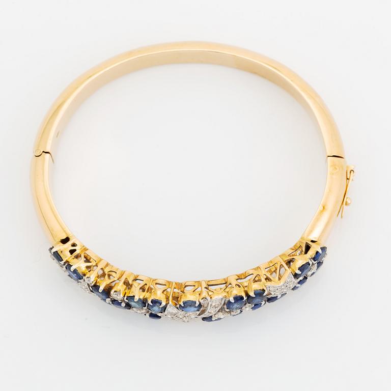 Sapphire and brilliant cut diamond bangle.