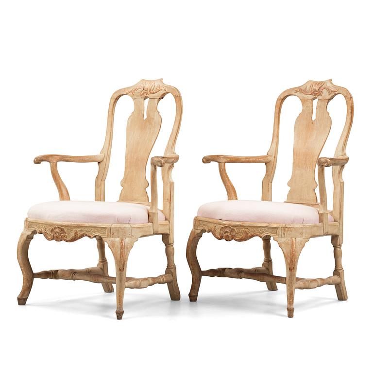 A pair of Swedish Rococo 18th century armchairs.