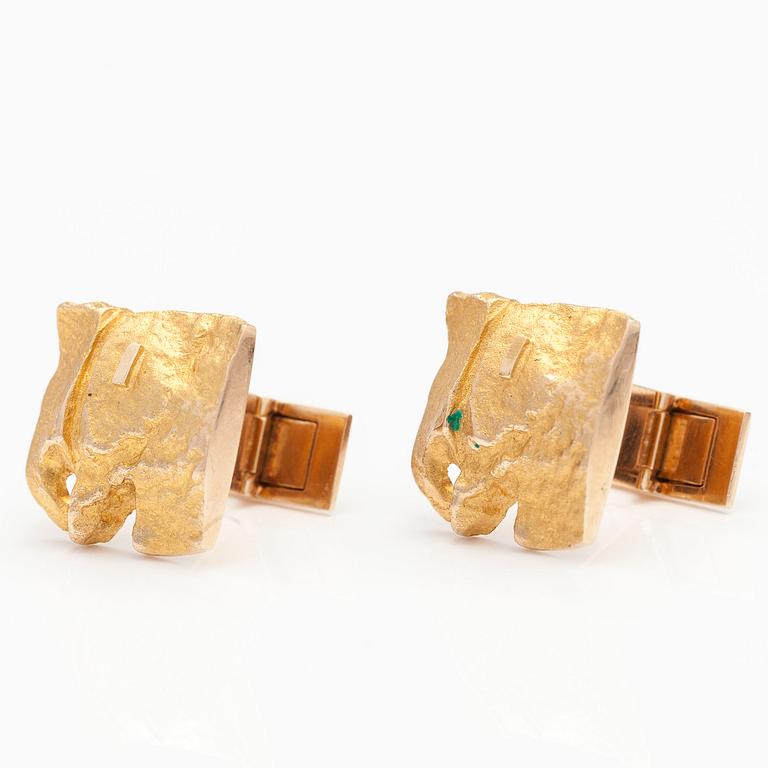 BJÖRN WECKSTRÖM, MANSCHETTKNAPPAR "Elefanter", 14K gul. Lapponia 1969.