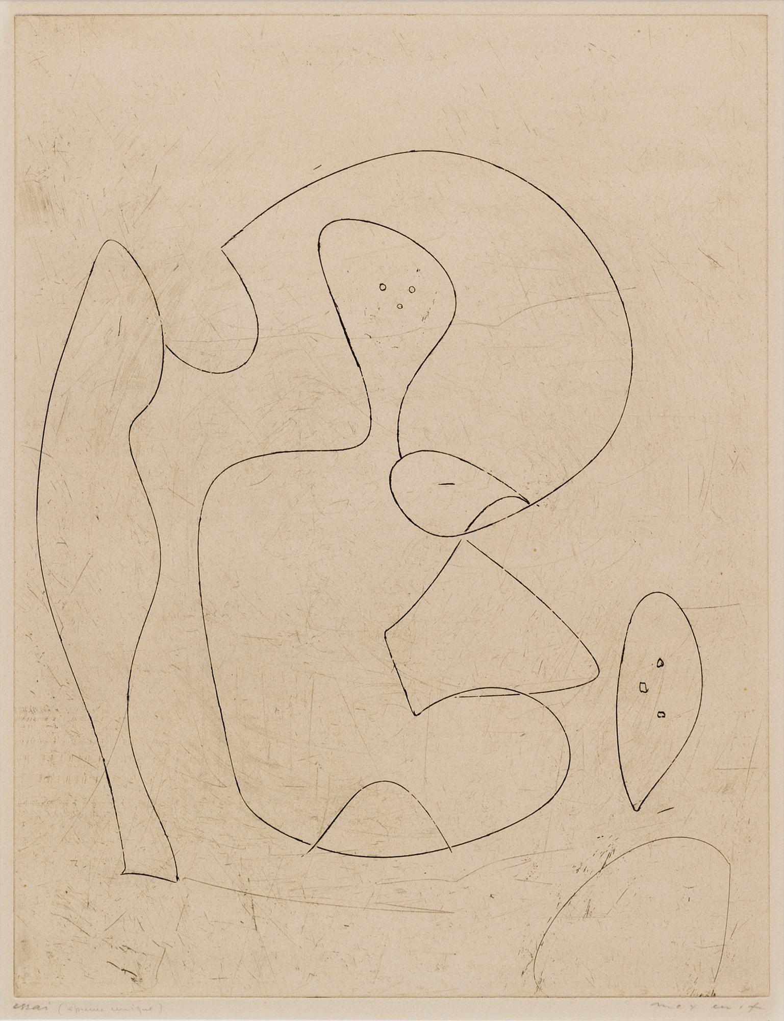 MAX ERNST, etching, signed essai, epreuve unique.