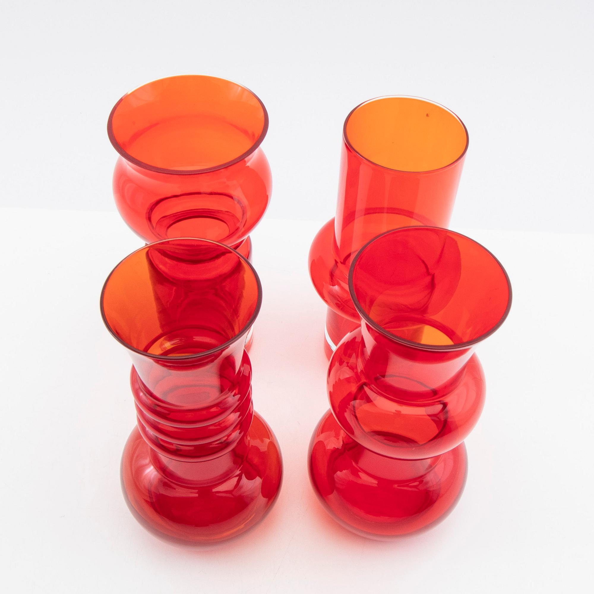 Tamara Aladin, Vases, 4 pcs, glass, Riihimäen Lasi, Finland, 1960s/70s.