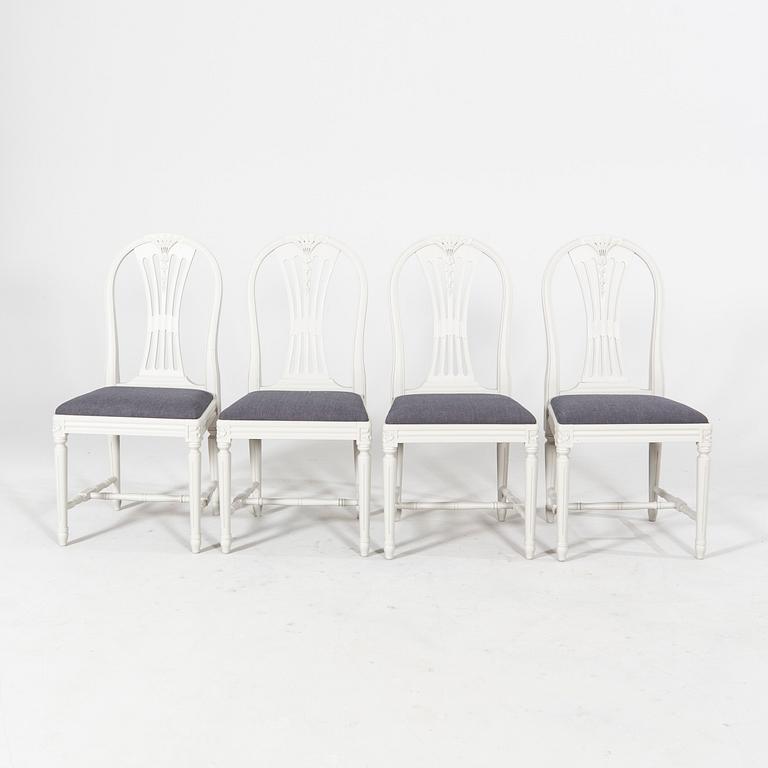 A set of four Gustavian style painted chairs mid 1900s/later part.