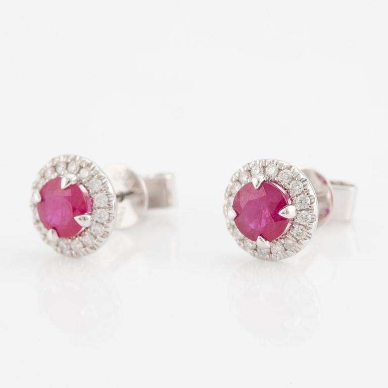 Earrings, 18K white gold with rubies and brilliant-cut diamonds.