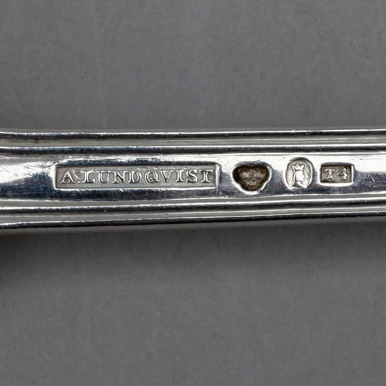 MATSKEDAR, 11 st, silver, bla Möllenborg, "Engelsk snäck", 1800-tal. Tot ca 800 gram.