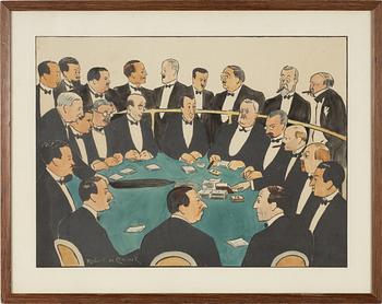 Robert de Coninck, hand coloured print, signed.