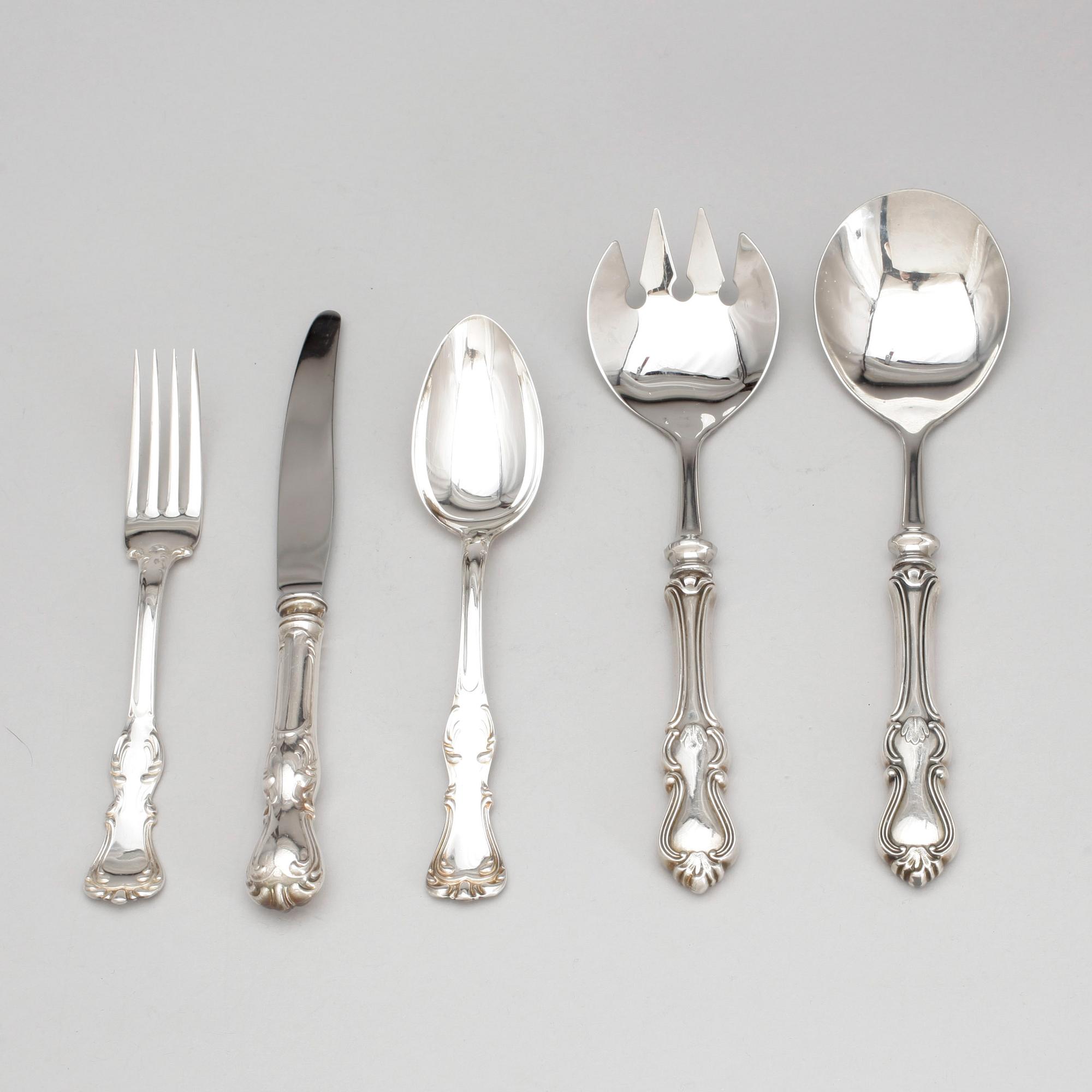 BESTICKSERVIS, 18+4 delar, silver, bl.a. "Olga", GAB, Stockholm 1970. Total vikt ca 1438 gram.