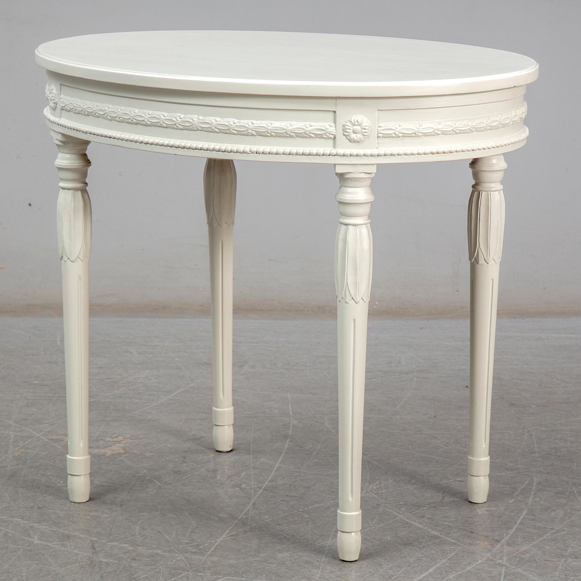 A pair of chairs, sofa and table, late gustavian style, 1900's.