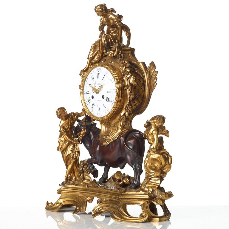 A Louis XV-style late 19th century mantel clock.