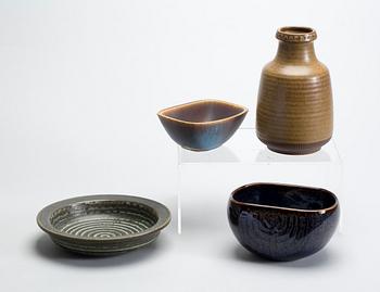 VAS och SKÅLAR, 3 st, stengods, Gunnar Nylund och Carl-Harry Stålhane, Rörstrand.