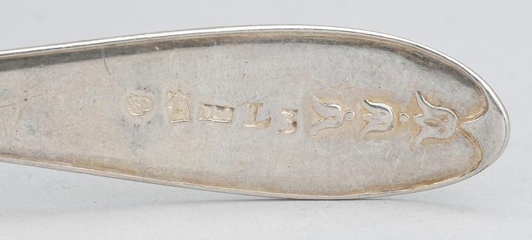 TESKEDAR, silver, 6 st, delvis Jacob Möller, Malmö, 1817. Tot vikt 202 gram.