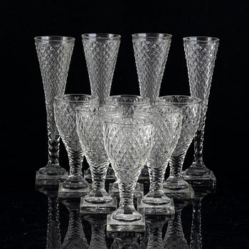 Four champagne glassas and 6 wineglasses, first half of the 19th century.