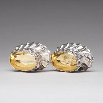 A pair of Swedish 18th century parcel-gilt silver salt cellars, mark of Olof Löfvander, Luleå 1783.