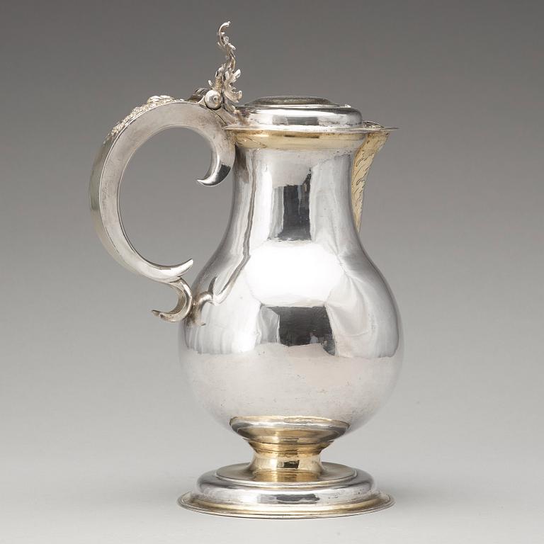 A Swedish 17th century parcel-gilt silver wine-jug, mark of Didrik Hansson Hysing (Stockholm 1676-1701).