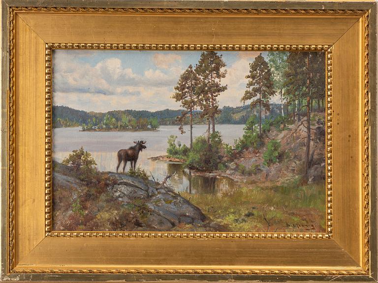 Axel Borg, Älg vid skogssjö.