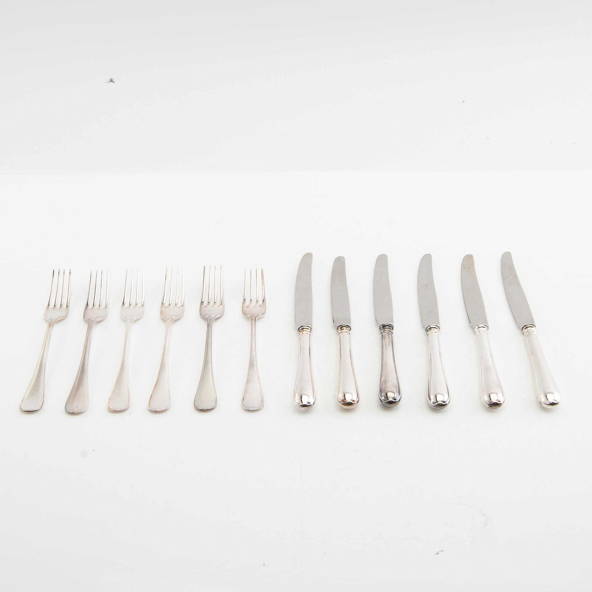 Bestick, 12 st, silver, modell "Svensk rund", GAB, Eskilstuna, 1990-tal.