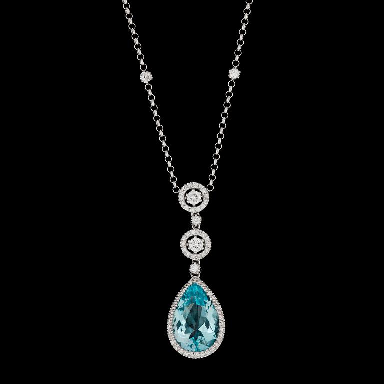 A blue topas and brilliant cut diamond pendant, tot. app. 0.75 cts.