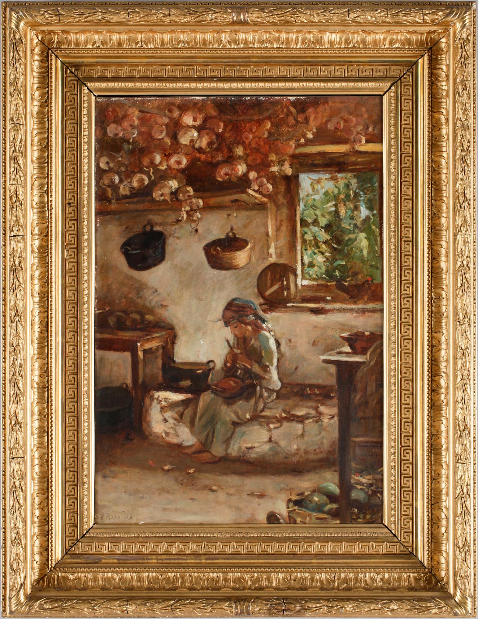 OKÄND KONSTNÄR, olja på duk, sign ? Ribbing, sekelskifte 1800/1900.