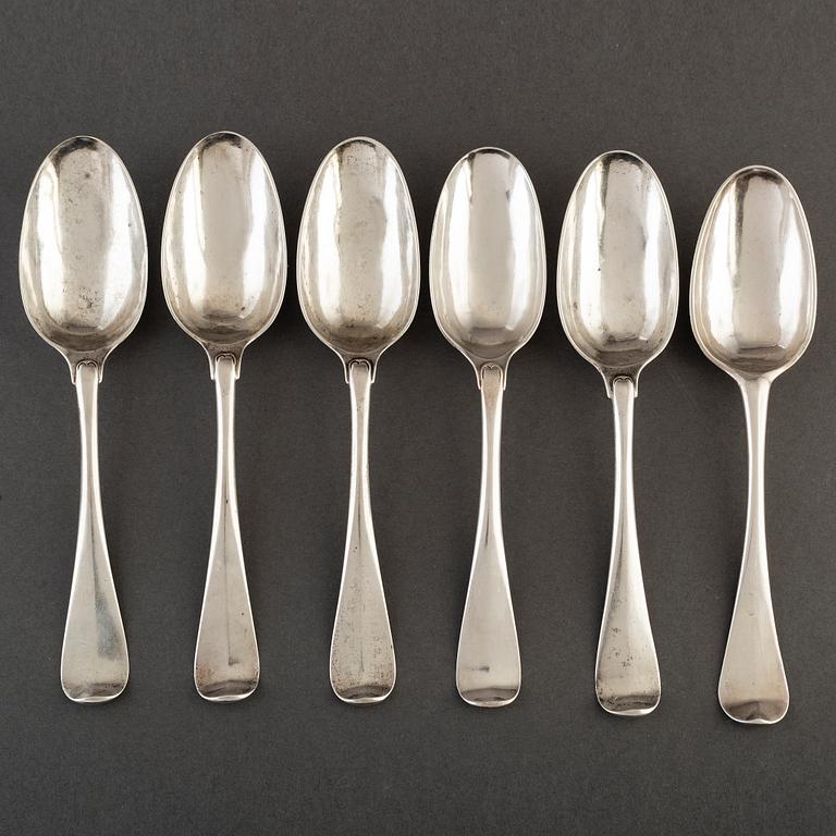 6 silver spoons, mid 18th century.