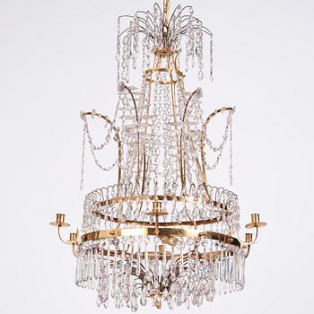 A late Gustavian seven-light chandelier, early 19th century.