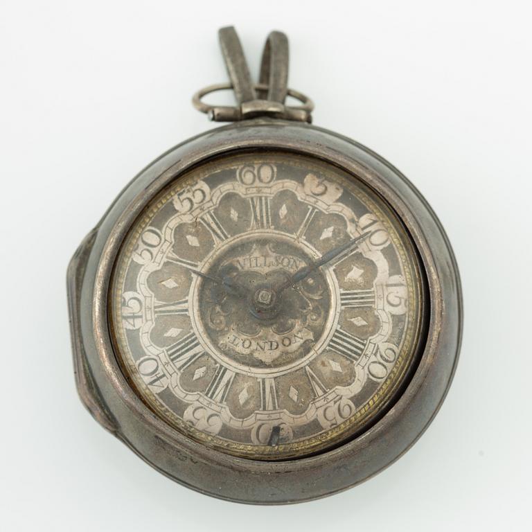 A silver double-case pocket watch by Thomas Wilson (watchmaker in London 1659-94).