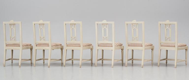 A set of six late Gustavian chairs after a model by Carl Wilhelm Carlberg, late 18th century.