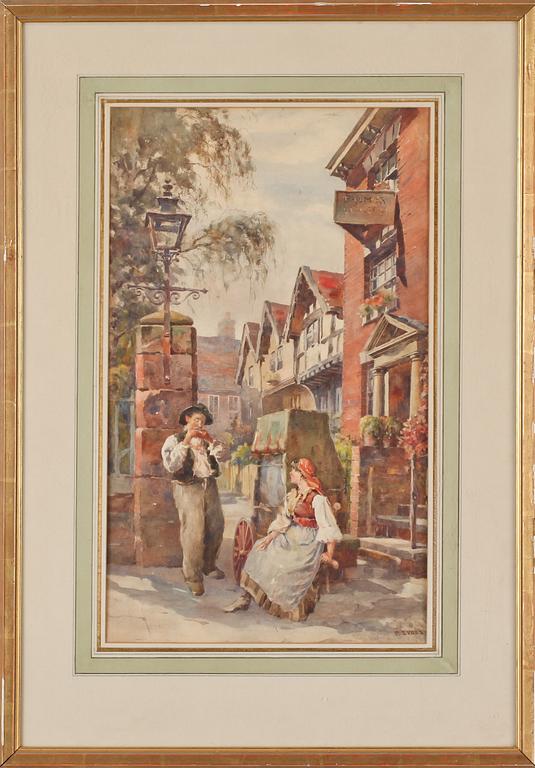 AKVARELL, signerad F. Evans, 1800/1900-tal.